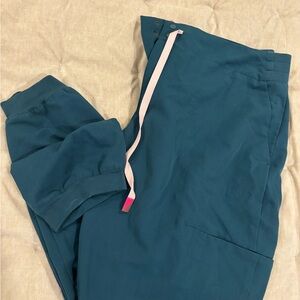 Figs carribean blue Jogger Pants with Pink Drawstring